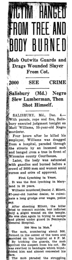 Shameful Past: Lynchings on Delmarva- Matthew Williams Lynched in Salisbury in 1931